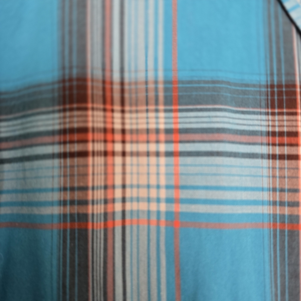 True Religion Turquoise Orange Blue Brown Plaid Button-Down Shirt - Picture 4 of 4